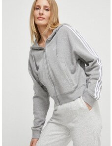 Bavlněná mikina adidas dámská, šedá barva, s kapucí, melanžová, IK8386