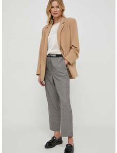 Kalhoty Tommy Hilfiger dámské, šedá barva, jednoduché, high waist, WW0WW40502