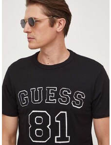 Bavlněné tričko Guess černá barva, s aplikací, M4RI22 K8FQ4