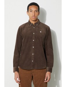 Manšestrová košile Carhartt WIP hnědá barva, regular, s límečkem button-down