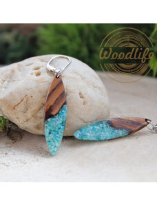 Woodlife Teakové náušnice s kameny jadeitu - 925/1000