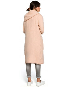 BK016 Dlouhý svetr s kapucí a bočními kapsami - světle růžový