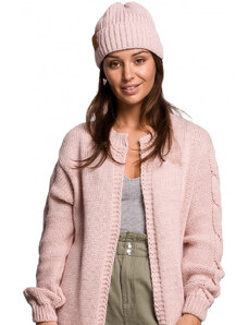 Žebrovaná pletená čepice s z umělé kůže růžová model 18002950 - BeWear