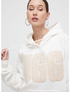 Mikina UGG dámská, bílá barva, s kapucí, aplikací, 1144506