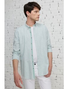 ALTINYILDIZ CLASSICS Men's Khaki Slim Fit Slim Fit Button-down Collar Linen-Looking 100% Cotton Flared Shirt.