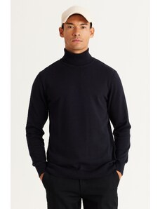 ALTINYILDIZ CLASSICS Men's Navy Blue Standard Fit Normal Cut Full Turtleneck Cotton Knitwear Sweater.
