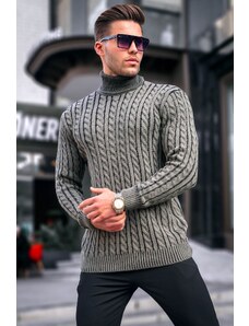 Madmext Khaki Turtleneck Knitted Detailed Sweater 6317