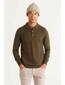 ALTINYILDIZ CLASSICS Men's Khaki Standard Fit Normal Cut Polo Neck Jacquard Knitwear Sweater