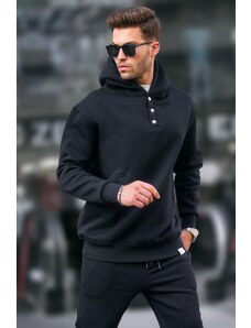 Madmext Black Hooded Button Detailed Sweatshirt 6150