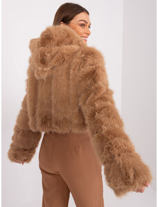 Fashionhunters Přechodná bunda z velbloudí kožešiny s kapucí