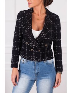 armonika Dámské černé dvouřadé límec Tweed Crop Jacket