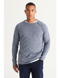 AC&Co / Altınyıldız Classics Men's Indigo-ecru Standard Fit Regular Fit Crew Neck Cotton Muline Patterned Knitwear Sweater