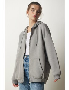 Happiness İstanbul Women's Smoky Hooded Zipper Oversize Sweatshirt