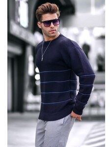 Madmext Navy Blue Crew Neck Knitted Sweater 6837