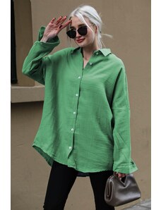 Madmext Moss Green Muslin Fabric Basic Women's Shirt