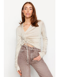 Dilvin 10364 V Side Sweater with Pleats in the Front