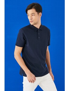 ALTINYILDIZ CLASSICS Pánské Námořnická modř 100% bavlna Rolovací límec Slim Fit Slim Fit Polo Neck Tričko s krátkým rukávem