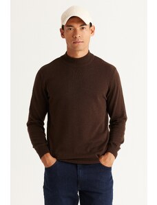 ALTINYILDIZ CLASSICS Men's Brown Standard Fit Regular Cut Half Turtleneck Cotton Knitwear Sweater