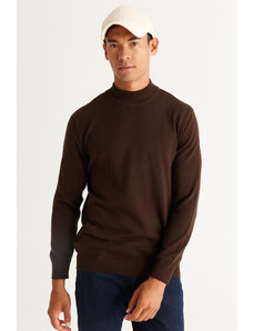 ALTINYILDIZ CLASSICS Men's Brown Standard Fit Regular Cut Half Turtleneck Cotton Knitwear Sweater