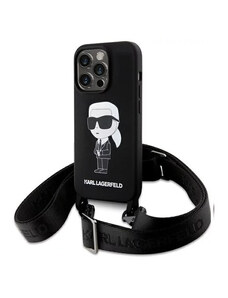 iPhone 15 Pro Karl Lagerfeld Liquid Silicone Crossbody Ikonik Case černá