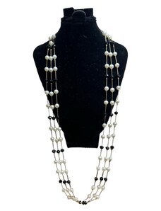 BAZAR-Metal Náhrdelník - Jemné řetízky s bílými a černými perličkami