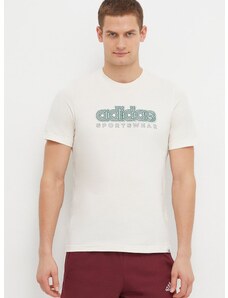 Bavlněné tričko adidas béžová barva, s potiskem, IS2883