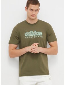 Bavlněné tričko adidas zelená barva, s potiskem, IM8314