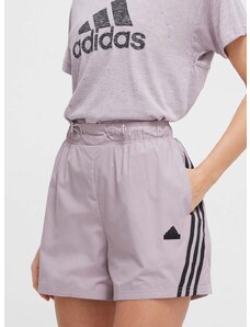 Kraťasy adidas dámské, růžová barva, s aplikací, high waist, IS3615