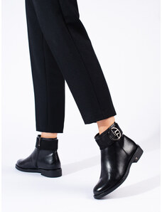 W. POTOCKI Trendy dámské černé kotníčkové boty na plochém podpatku