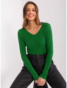 Fashionhunters Klasický zelený viskózový svetr