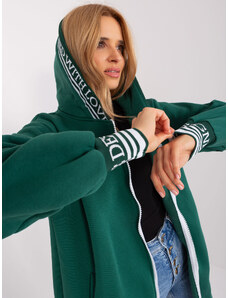 Fashionhunters Tmavě zelená mikina na zip s manžetami