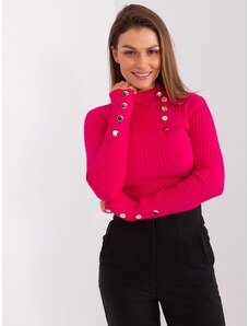 BASIC Tmavě růžový žebrovaný svetr s ozdobnými knoflíky -dark pink Tmavě růžová