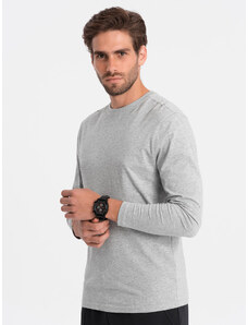 Ombre Clothing Pánské tričko BASIC s dlouhým rukávem a kulatým výstřihem - šedý melír V3 OM-LSBL-0106