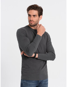 Ombre Clothing Pánské tričko BASIC s dlouhým rukávem a kulatým výstřihem - grafitová V6 OM-LSBL-0106