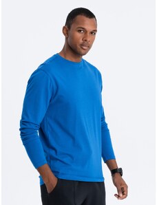Ombre Clothing Pánské tričko BASIC s dlouhým rukávem a kulatým výstřihem - modré V9 OM-LSBL-0106