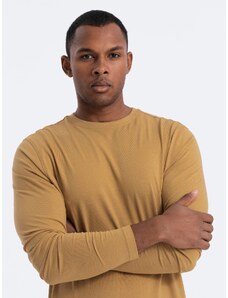 Ombre Clothing Pánské tričko BASIC s dlouhým rukávem a kulatým výstřihem - hořčicové V10 OM-LSBL-0106