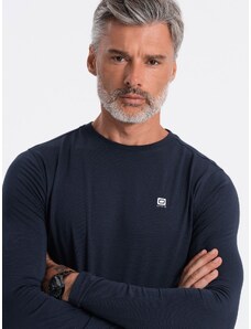 Ombre Clothing Pánské tričko s dlouhým rukávem bez potisku - tmavě modré V2 OM-LSCL-0102