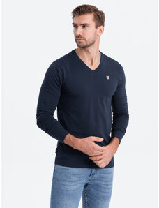 Ombre Clothing Pánské tričko s dlouhým rukávem V-NECK - tmavě modré V2 OM-LSCL-0110