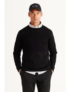 AC&Co / Altınyıldız Classics Men's Black Anti-pilling and Anti-Pilling Standard Fit Crew Neck Textured Knitwear Sweater.