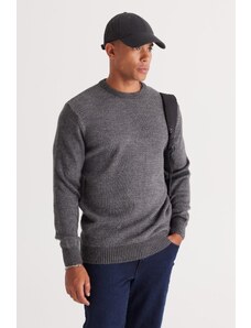 AC&Co / Altınyıldız Classics Men's Anthracite-gray Melange Standard Fit Normal Cut Crew Neck Honeycomb Patterned Knitwear Sweater.