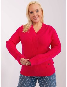 Fashionhunters Fuchsiový dámský svetr větší velikosti s manžetami