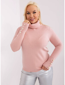 Fashionhunters Světle růžový ležérní svetr plus velikosti s knoflíky