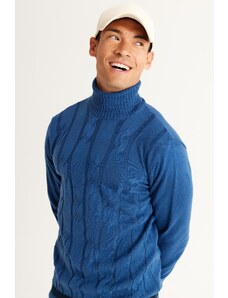 AC&Co / Altınyıldız Classics Men's Aviator Blue Standard Fit Normal Cut Full Turtleneck Jacquard Knitwear Sweater.