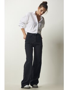 Happiness İstanbul Dámské černé džínové kalhoty s vysokým pasem a rovnými nohavicemi
