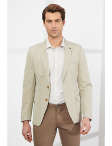 ALTINYILDIZ CLASSICS Men's Beige Slim Fit Slim Fit Mono Collar Patterned Linen Blazer Jacket