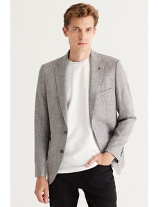 ALTINYILDIZ CLASSICS Men's Gray Slim Fit Slim Fit Mono Collar Patterned Blazer Jacket