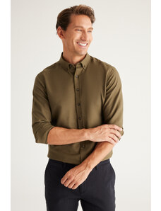 AC&Co / Altınyıldız Classics Men's Khaki Buttoned Collar Easy to Iron Cotton Slim Fit Slim Fit Oxford Shirt