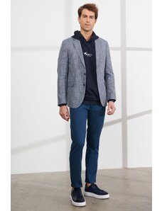 ALTINYILDIZ CLASSICS Men's Blue Comfort Fit Relaxed Cut Mono Collar Patterned Blazer Jacket