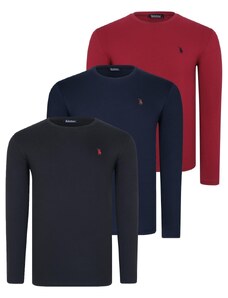 TRIPLE SET T8588 DEWBERRY ROUND NECK MEN'S SWEATSHIRT-BLACK-NAVY-BURGUNDY