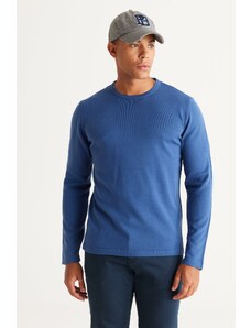 AC&Co / Altınyıldız Classics Men's Indigo Standard Fit Normal Cut Warm Crew Neck Knitwear Sweater